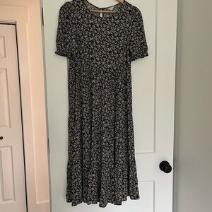 Aerie Black and White Floral Midi Dress